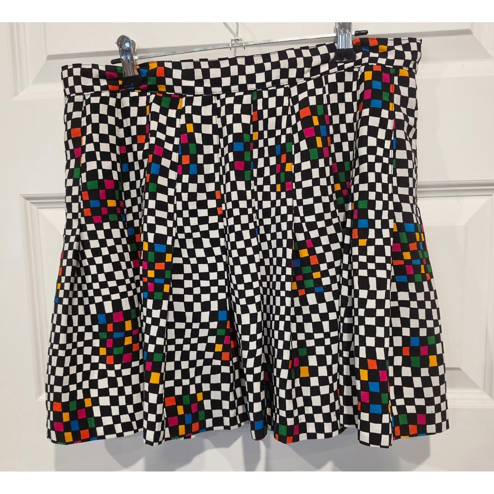 Tail Mini Skirt Womens 14 Black White Checkered Pleated Retro Y2K Skater Skirt